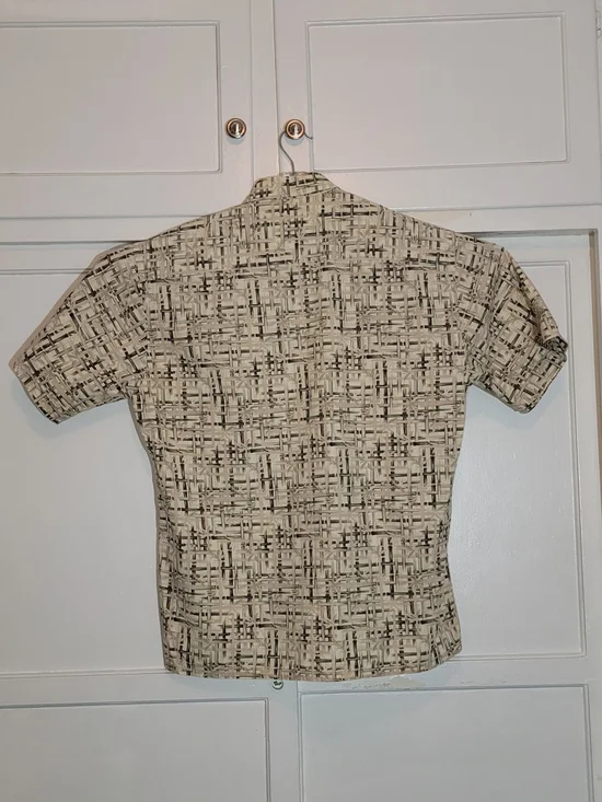 Men's Pierre Cardem Bamboo Casual Short-Sleeve Button-Up Shirt - Beige Pattern - Picture 5 of 5